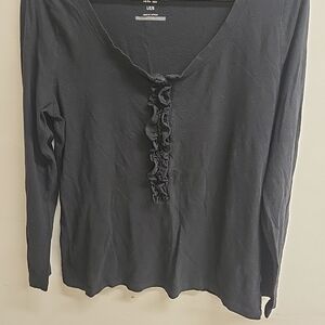 Old Navy Black Ruffle-Front V-Neck Long Sleeve Top